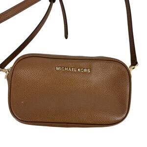 Michael Kors Double Zipper Jet Set Pebbled Leather Crossbody Bag Brown